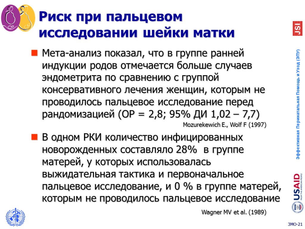 Риск при пальцевом исследовании шейки матки Мета-анализ показал, что в группе ранней индукции родов